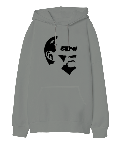 Tisho - Atatürk Gri Oversize Unisex Kapüşonlu Sweatshirt