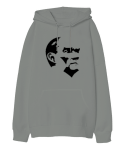 Atatürk Gri Oversize Unisex Kapüşonlu Sweatshirt - Tisho