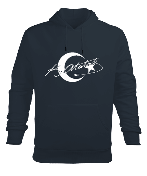 Atatürk imzalı Ay Yıldız Baskılı Füme Erkek Kapüşonlu Hoodie Sweatshirt - Tisho