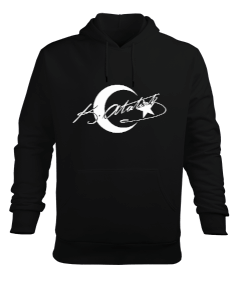Atatürk imzalı Ay Yıldız Baskılı Siyah Erkek Kapüşonlu Hoodie Sweatshirt - Tisho