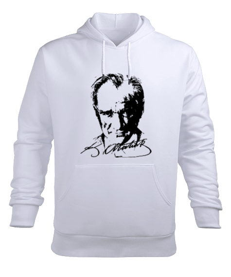 Tisho - Atatürk imzalı Beyaz Erkek Kapüşonlu Hoodie Sweatshirt