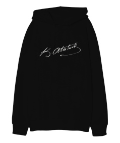 Atatürk İmzalı Oversize Unisex Kapüşonlu Sweatshirt - Tisho