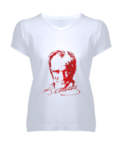 Atatürk Kadın V Yaka Tişört - Tisho