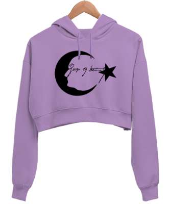 Atatürk Lila Kadın Crop Hoodie Kapüşonlu Sweatshirt - Tisho
