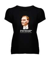 Atatürk - Payidar - Sonsuza Kadar Yaşayacak Siyah Kadın V Yaka Tişört - Tisho