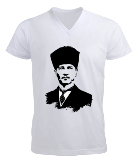 Atatürk portreli erkek v yaka t-shirt Erkek Kısa Kol V Yaka Tişört