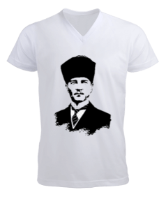 Atatürk portreli erkek v yaka t-shirt Erkek Kısa Kol V Yaka Tişört - Tisho