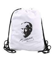 Atatürk resim ve imzalı Beyaz Büzgülü Spor Çanta - Tisho