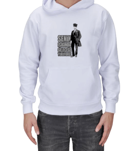 Atatürk Resimli Sweatshirt Erkek Kapşonlu - Tisho