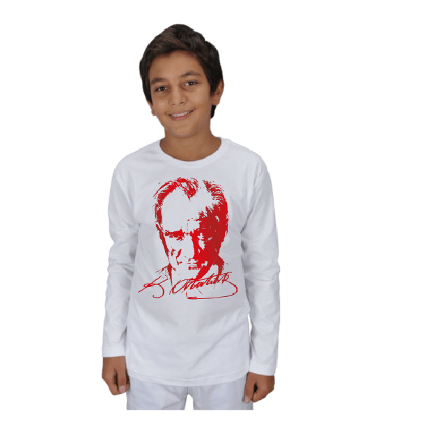 Tisho - ATATÜRK RESMİ KAPLAMA TİŞÖRT Çocuk Unisex Uzunkollu