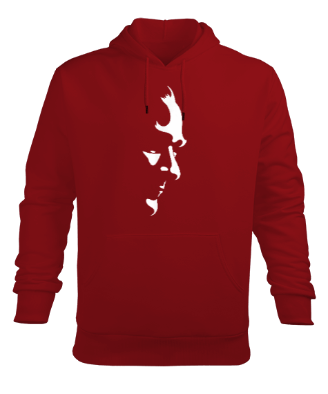 Atatürk Silueti Baskılı Kırmızı Erkek Kapüşonlu Hoodie Sweatshirt - Tisho