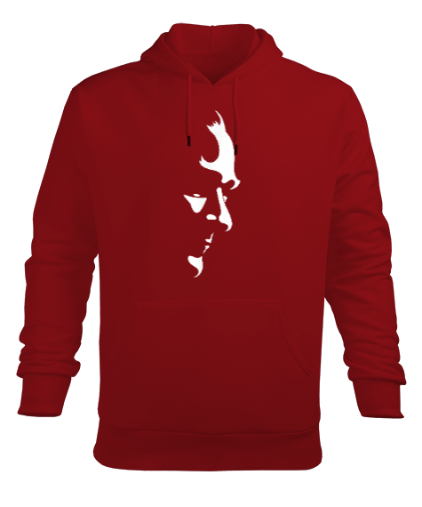 Tisho - Atatürk Silueti Baskılı Kırmızı Erkek Kapüşonlu Hoodie Sweatshirt