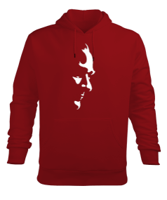 Atatürk Silueti Baskılı Kırmızı Erkek Kapüşonlu Hoodie Sweatshirt - Tisho