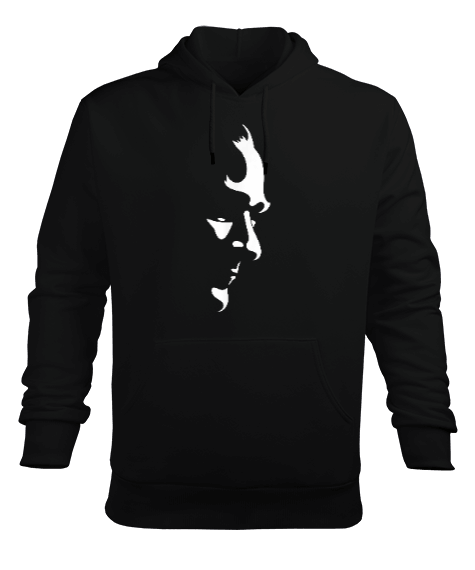 Tisho - Atatürk Silueti Baskılı Siyah Erkek Kapüşonlu Hoodie Sweatshirt