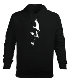 Atatürk Silueti Baskılı Siyah Erkek Kapüşonlu Hoodie Sweatshirt - Tisho