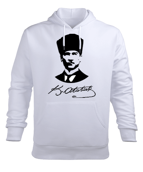 Tisho - Atatürk Silüeti ve İmzası Baskılı Erkek Erkek Kapüşonlu Hoodie Sweatshirt