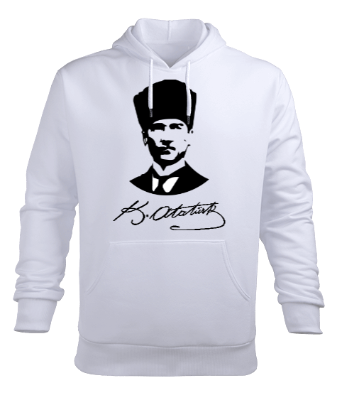 Atatürk Silüeti ve İmzası Baskılı Erkek Erkek Kapüşonlu Hoodie Sweatshirt - Tisho