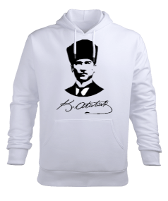 Atatürk Silüeti ve İmzası Baskılı Erkek Erkek Kapüşonlu Hoodie Sweatshirt - Tisho
