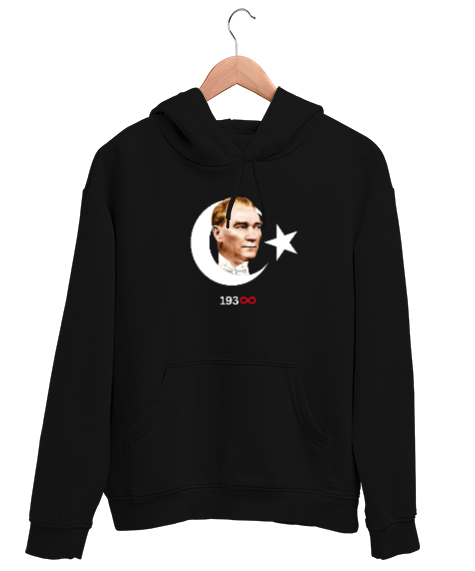 Tisho - Atatürk Siyah Unisex Kapşonlu Sweatshirt