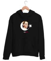 Atatürk Siyah Unisex Kapşonlu Sweatshirt - Tisho