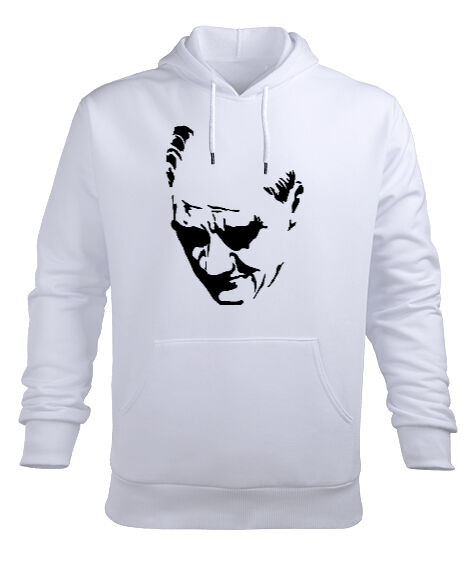 Tisho - Atatürk Tasarımlı Beyaz Erkek Kapüşonlu Hoodie Sweatshirt