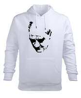 Atatürk Tasarımlı Beyaz Erkek Kapüşonlu Hoodie Sweatshirt - Tisho