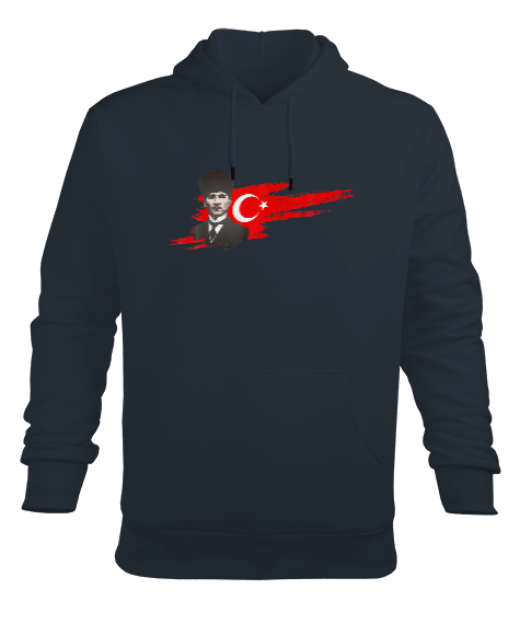 Atatürk Türkiye Baskılı Füme Erkek Kapüşonlu Hoodie Sweatshirt - Tisho