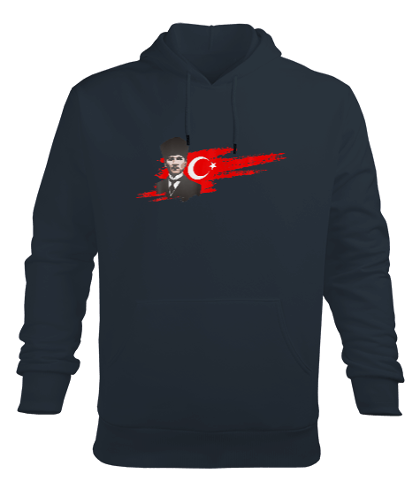 Tisho - Atatürk Türkiye Baskılı Füme Erkek Kapüşonlu Hoodie Sweatshirt