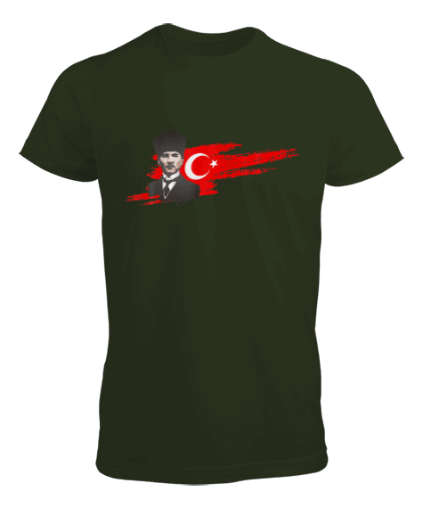 Tisho - Atatürk Türkiye Baskılı Haki Yeşil Erkek Tişört
