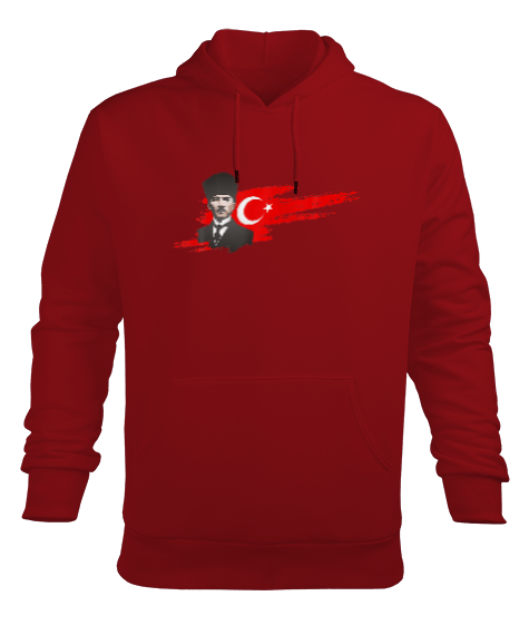 Tisho - Atatürk Türkiye Baskılı Kırmızı Erkek Kapüşonlu Hoodie Sweatshirt