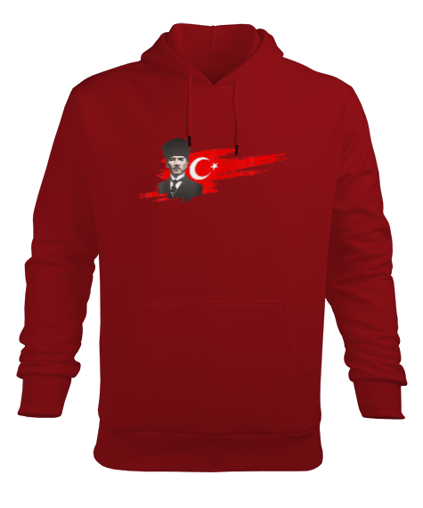 Atatürk Türkiye Baskılı Kırmızı Erkek Kapüşonlu Hoodie Sweatshirt - Tisho