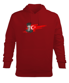 Atatürk Türkiye Baskılı Kırmızı Erkek Kapüşonlu Hoodie Sweatshirt - Tisho