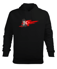 Atatürk Türkiye Baskılı Siyah Erkek Kapüşonlu Hoodie Sweatshirt - Tisho