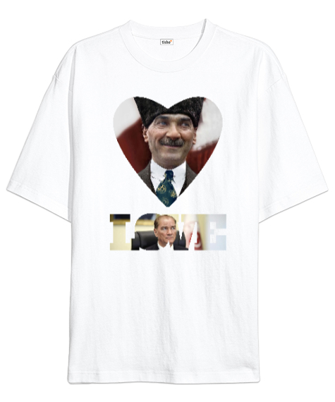 Tisho - Atatürk U10 Beyaz Oversize Unisex Tişört
