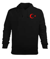 Atatürk ve ay yıldız baskılı Siyah Erkek Kapüşonlu Hoodie Sweatshirt - Tisho