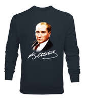 Atatürk ve İmzası Blu V1 Füme Erkek Sweatshirt - Tisho