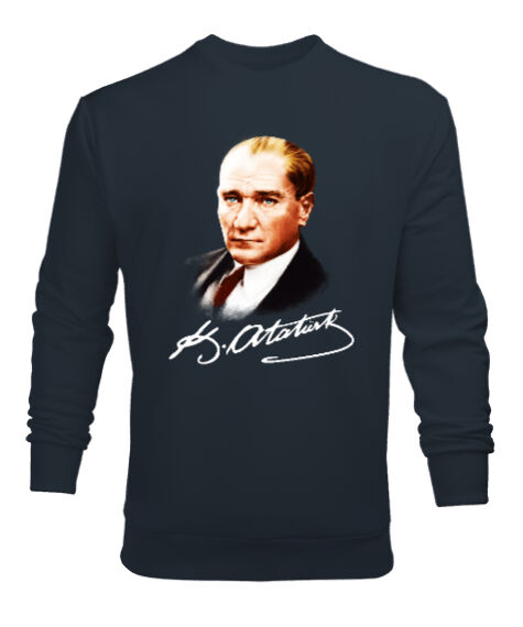 Tisho - Atatürk ve İmzası Blu V1 Füme Erkek Sweatshirt