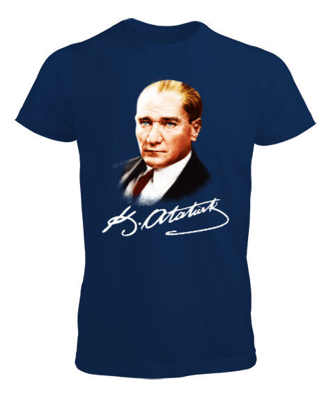 Tisho - Atatürk ve İmzası Blu V1 Lacivert Erkek Tişört