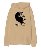Atatürk ve İmzası Blu V2 Camel Oversize Unisex Kapüşonlu Sweatshirt - Tisho