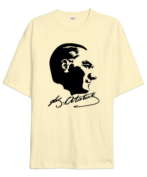 Tisho - Atatürk ve İmzası Blu V2 Krem Oversize Unisex Tişört