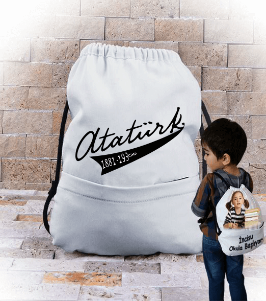 Tisho - Atatürk yazılı çanta Büzgülü Çocuk Sırt Çantası
