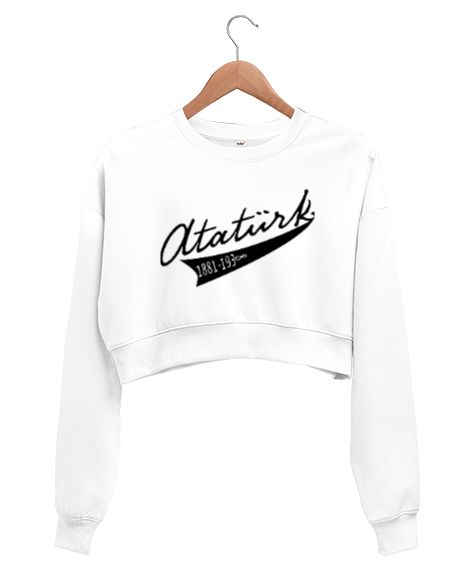 Tisho - Atatürk yazılı ve manzara baskılı Kadın Crop Sweatshirt