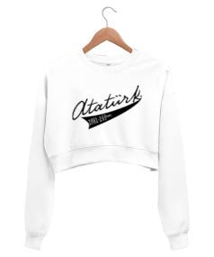 Atatürk yazılı ve manzara baskılı Kadın Crop Sweatshirt - Tisho