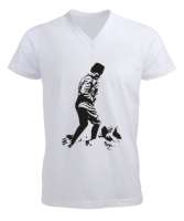 Atatürk,Türkiye. Beyaz Erkek Kısa Kol V Yaka Tişört - Tisho