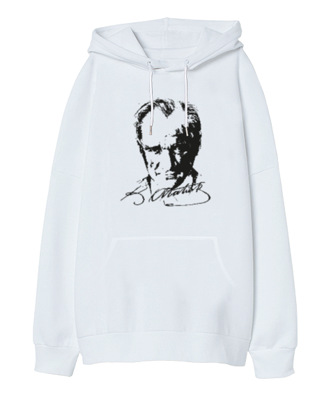 Tisho - Atatürk,Türkiye. Beyaz Oversize Unisex Kapüşonlu Sweatshirt