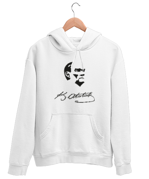 Tisho - Atatürk,Türkiye. Beyaz Unisex Kapşonlu Sweatshirt