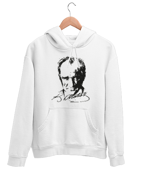 Tisho - Atatürk,Türkiye. Beyaz Unisex Kapşonlu Sweatshirt