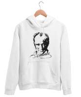 Atatürk,Türkiye. Beyaz Unisex Kapşonlu Sweatshirt - Tisho