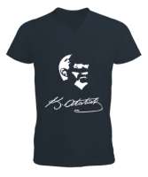 Atatürk,Türkiye. Füme Erkek Kısa Kol V Yaka Tişört - Tisho