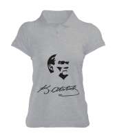 Atatürk,Türkiye. Gri Kadın Polo Yaka Tişört - Tisho